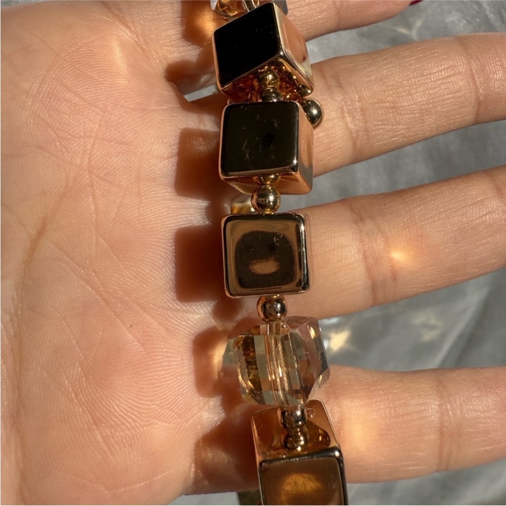 Luxury Cube Gold and Crystal Necklace - Picture 7 of 9